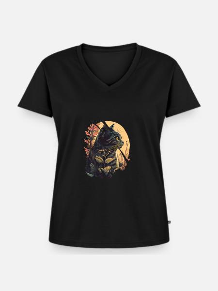Katze im Gras - Frauen Premium Bio T-Shirt mit V-Ausschnitt - Schwarz