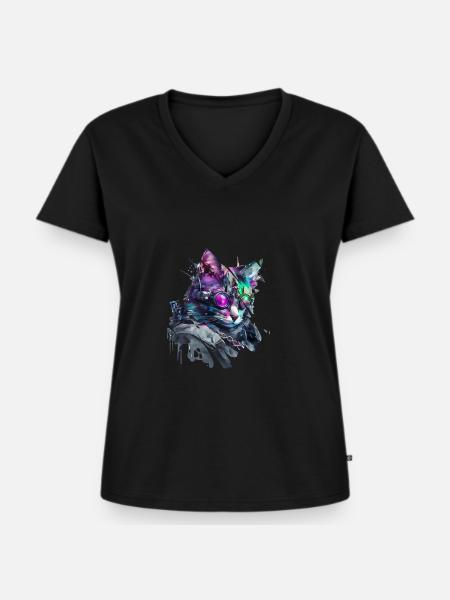 Moderne Katze - Frauen Premium Bio T-Shirt mit V-Ausschnitt - Schwarz