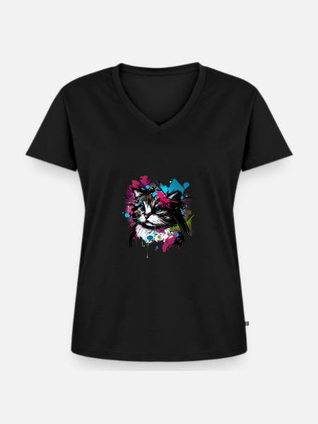 Aquarell süßes Kätzchen - Frauen Premium Bio T-Shirt mit V-Ausschnitt - Schwarz