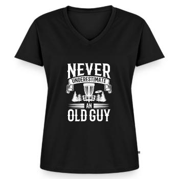 Never Underestimate An Old Guy Disc Golf Course - Frauen Premium Bio T-Shirt mit V-Ausschnitt - Schwarz - Vorne - AI Model Female 172 light (172cm)