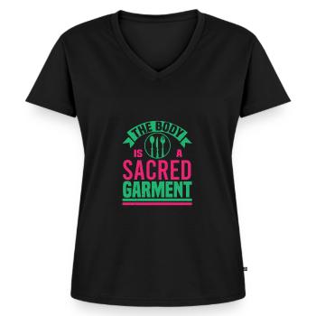 THE BODY IS A SACRED GARMENT - Women's Premium Organic V-neck T-shirt - black - Front - AI Model Female 172 light (172cm)