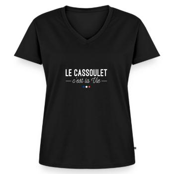 Le Cassoulet c'est La Vie! - T-shirt encolure en V Premium bio Femme - noir - Devant - AI Model Female 172 light (172cm)