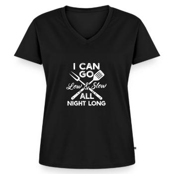 Ich kann die ganze Nacht niedrig und langsam BBQ - Frauen Premium Bio T-Shirt mit V-Ausschnitt - Schwarz - Vorne - AI Model Female 172 light (172cm)