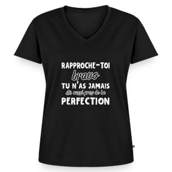 Humour Beauf - Design Amusant pour Homme - T-shirt encolure en V Premium bio Femme - noir - Devant - AI Model Female 172 light (172cm)