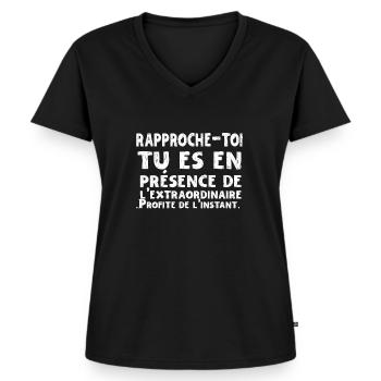 Humour Beauf - Design Amusant pour Homme - T-shirt encolure en V Premium bio Femme - noir - Devant - AI Model Female 172 light (172cm)