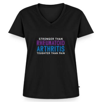 plus forte que la polyarthrite rhumatoïde, plus dure que la - T-shirt encolure en V Premium bio Femme - noir - Devant - AI Model Female 172 light (172cm)