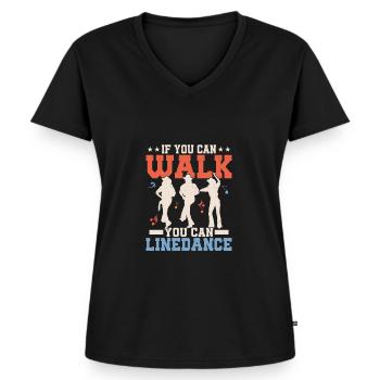 If You Can Walk, You Can Linedance Western Country - Frauen Premium Bio T-Shirt mit V-Ausschnitt - Schwarz - Vorne - AI Model Female 172 light (172cm)