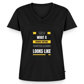 Chef de produit virtuel débutant - T-shirt encolure en V Premium bio Femme - noir - Devant - AI Model Female 172 light (172cm)