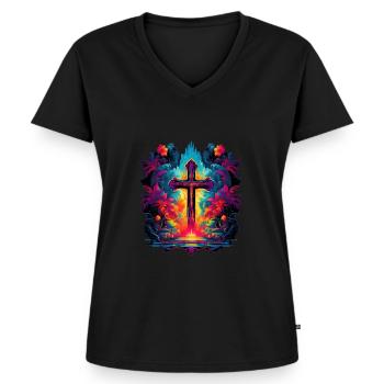 Croiser Jésus - T-shirt encolure en V Premium bio Femme - noir - Devant - AI Model Female 172 light (172cm)