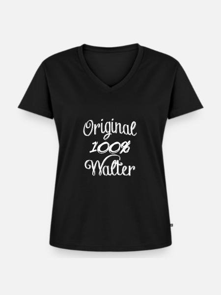 Original 100% Walter - Frauen Premium Bio T-Shirt mit V-Ausschnitt - Schwarz