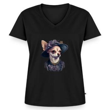 Chihuahua - Dame Anglaise Robe Chien - T-shirt encolure en V Premium bio Femme - noir - Devant - AI Model Female 172 light (172cm)