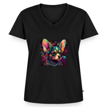 Chihuahua - Musique Électronique Techno Festival - T-shirt encolure en V Premium bio Femme - noir - Devant - AI Model Female 172 light (172cm)