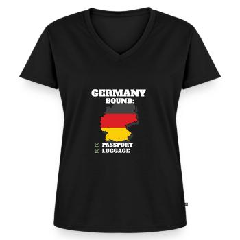 Germany Bound Country Travel German Flag Vacation - Frauen Premium Bio T-Shirt mit V-Ausschnitt - Schwarz - Vorne - AI Model Female 172 light (172cm)