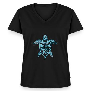 Keep the sea plastic free - Frauen Premium Bio T-Shirt mit V-Ausschnitt - Schwarz - Vorne - AI Model Female 172 light (172cm)