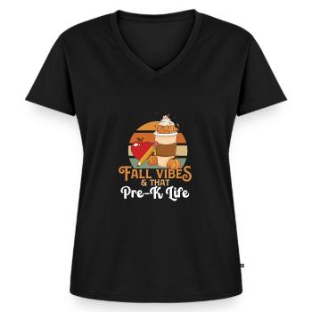 Fall Vibes That Pre-K Life Preschool Teacher - Frauen Premium Bio T-Shirt mit V-Ausschnitt - Schwarz - Vorne - AI Model Female 172 light (172cm)