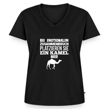 Kamel - Frauen Premium Bio T-Shirt mit V-Ausschnitt - Schwarz - Vorne - AI Model Female 172 light (172cm)