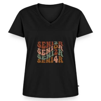 Senior 24 Graduation Class of 2024 Groovy Senior 2 - Women's Premium Organic V-neck T-shirt - black - Front - AI Model Female 172 light (172cm)