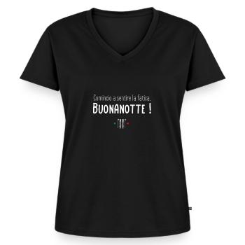 Comincio a sentire la fatica Buonanotte - T-shirt encolure en V Premium bio Femme - noir - Devant - AI Model Female 172 light (172cm)