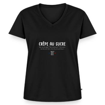 Vous avez de la pâte ? Vous avez du sucre ? - T-shirt encolure en V Premium bio Femme - noir - Devant - AI Model Female 172 light (172cm)
