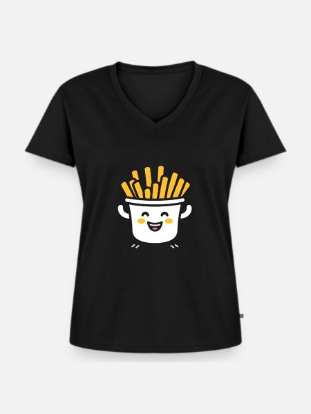 Pommes frites - Frauen Premium Bio T-Shirt mit V-Ausschnitt - Schwarz