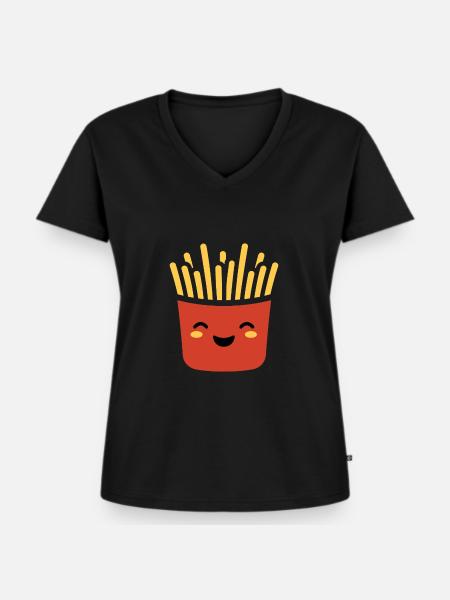 Pommes frites - Frauen Premium Bio T-Shirt mit V-Ausschnitt - Schwarz