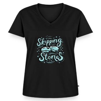 Skipping Stones - Frauen Premium Bio T-Shirt mit V-Ausschnitt - Schwarz - Vorne - AI Model Female 172 light (172cm)