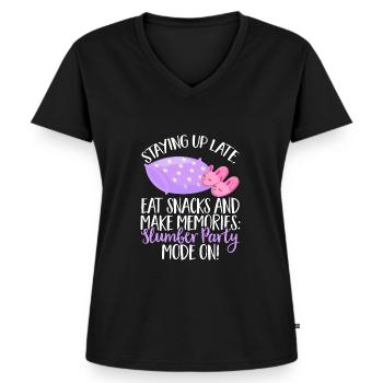 Übernachtungsparty Pyjama Pyjamaparty - Frauen Premium Bio T-Shirt mit V-Ausschnitt - Schwarz - Vorne - AI Model Female 172 light (172cm)