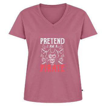 Finge en un regalo de camisa pirata - Camiseta ecológica prémium para mujer con cuello de pico - malva - delante - AI Model Female 172 dark (172cm)