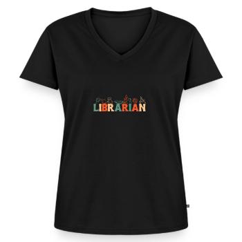 Cadeau de chemise vintage rétro bibliothécaire - T-shirt encolure en V Premium bio Femme - noir - Devant - AI Model Female 172 light (172cm)