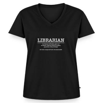 Librarian Definition Bibliothek Shirt - Frauen Premium Bio T-Shirt mit V-Ausschnitt - Schwarz - Vorne - AI Model Female 172 light (172cm)