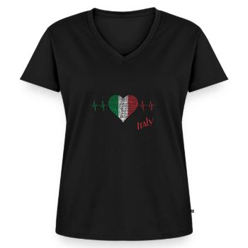 Italy Herz Herzschlag Italien - Frauen Premium Bio T-Shirt mit V-Ausschnitt - Schwarz - Vorne - AI Model Female 172 light (172cm)