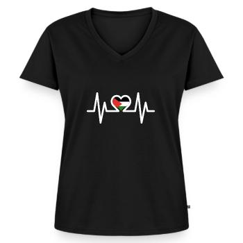 Herzschlag Palestine Freiheit für Palästina Gaza - Frauen Premium Bio T-Shirt mit V-Ausschnitt - Schwarz - Vorne - AI Model Female 172 light (172cm)