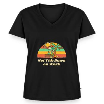 Pas marée vers le bas sur le travail Emploi d’été Tropical - T-shirt encolure en V Premium bio Femme - noir - Devant - AI Model Female 172 light (172cm)