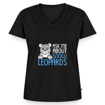 Schneeleopard - Frauen Premium Bio T-Shirt mit V-Ausschnitt - Schwarz - Vorne - AI Model Female 172 light (172cm)