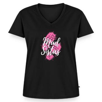 Chemises Mud Run pour femme | Chemises Mud Girl Run - T-shirt encolure en V Premium bio Femme - noir - Devant - AI Model Female 172 light (172cm)