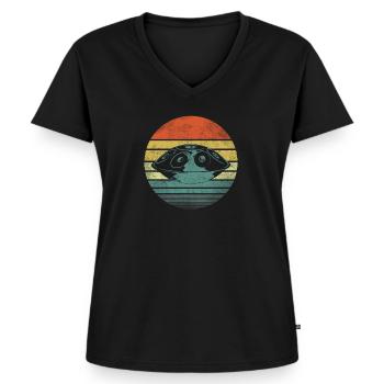 Handpan Hang Drum Musique Yoga Relax Sunset Retro - T-shirt encolure en V Premium bio Femme - noir - Devant - AI Model Female 172 light (172cm)