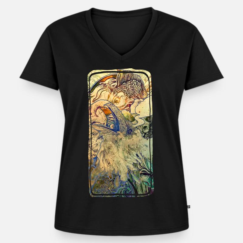 Rabe - Frauen Premium Bio T-Shirt mit V-Ausschnitt - Schwarz