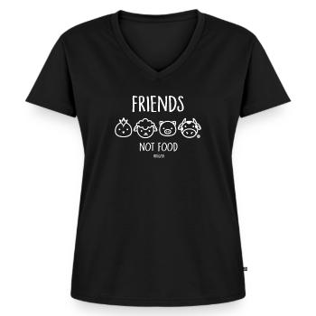 Friends Not Food #vegan - Frauen Premium Bio T-Shirt mit V-Ausschnitt - Schwarz - Vorne - AI Model Female 172 light (172cm)