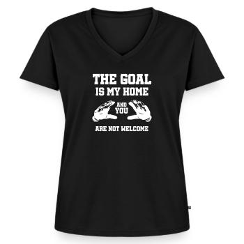 Turhüter Torwart Fußball Handball Cooler Spruch - Frauen Premium Bio T-Shirt mit V-Ausschnitt - Schwarz - Vorne - AI Model Female 172 light (172cm)