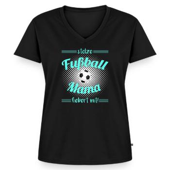 Fußball Mama Fußball Mutti Fussball Mami - Frauen Premium Bio T-Shirt mit V-Ausschnitt - Schwarz - Vorne - AI Model Female 172 light (172cm)
