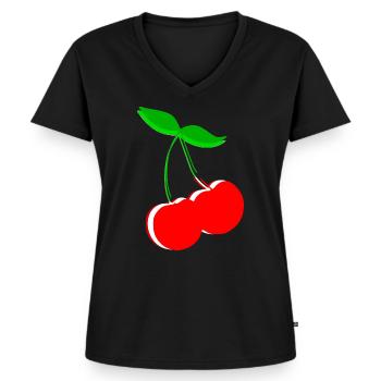 Kirsche Retro Früchte Obst Geschenk Geschenkidee - Frauen Premium Bio T-Shirt mit V-Ausschnitt - Schwarz - Vorne - AI Model Female 172 light (172cm)