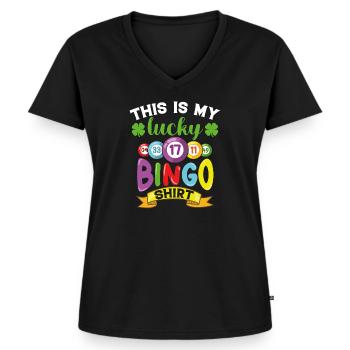 Lustiger Spruch This Is My Lucky Bingo Shirt - Frauen Premium Bio T-Shirt mit V-Ausschnitt - Schwarz - Vorne - AI Model Female 172 light (172cm)
