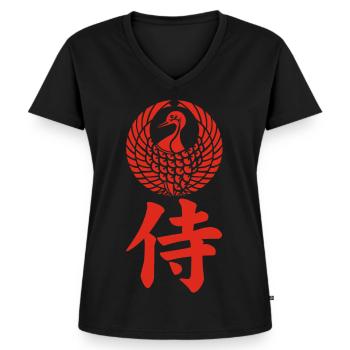 Samurai emblem of the Mori clan (red) - Women's Premium Organic V-neck T-shirt - black - Front - AI Model Female 172 light (172cm)
