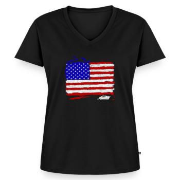 Drapeau des USA - T-shirt encolure en V Premium bio Femme - noir - Devant - AI Model Female 172 light (172cm)