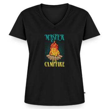Master Lagerfeuer Camping Camper Zelten Geschenk - Frauen Premium Bio T-Shirt mit V-Ausschnitt - Schwarz - Vorne - AI Model Female 172 light (172cm)