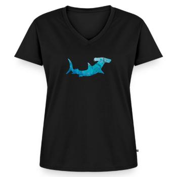 Shark gift hammerhead fish sea son zoo contour - Women's Premium Organic V-neck T-shirt - black - Front - AI Model Female 172 light (172cm)