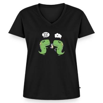 Cadeau de licorne drôle de dinosaure - T-shirt encolure en V Premium bio Femme - noir - Devant - AI Model Female 172 light (172cm)