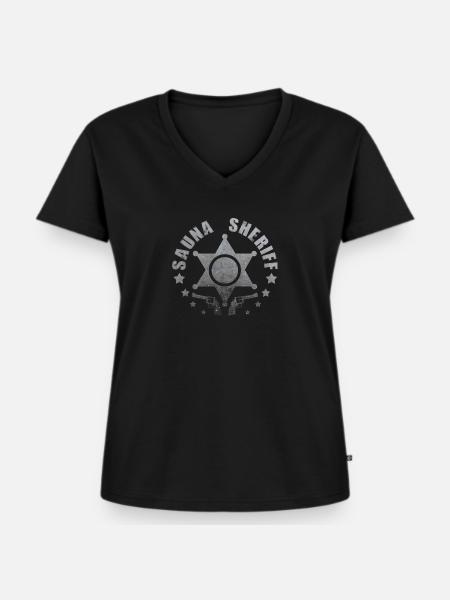 Sauna Sheriff - Frauen Premium Bio T-Shirt mit V-Ausschnitt - Schwarz