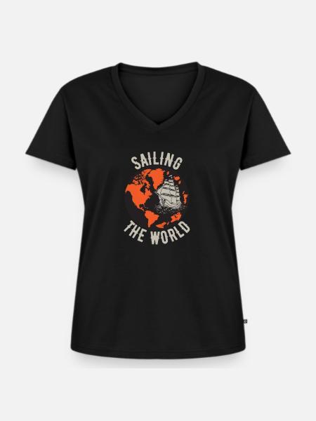 Segelschiff - Frauen Premium Bio T-Shirt mit V-Ausschnitt - Schwarz