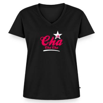 Cha Cha Cha Dance - Latino Tanz Geschenk T-Shirt - Frauen Premium Bio T-Shirt mit V-Ausschnitt - Schwarz - Vorne - AI Model Female 172 light (172cm)